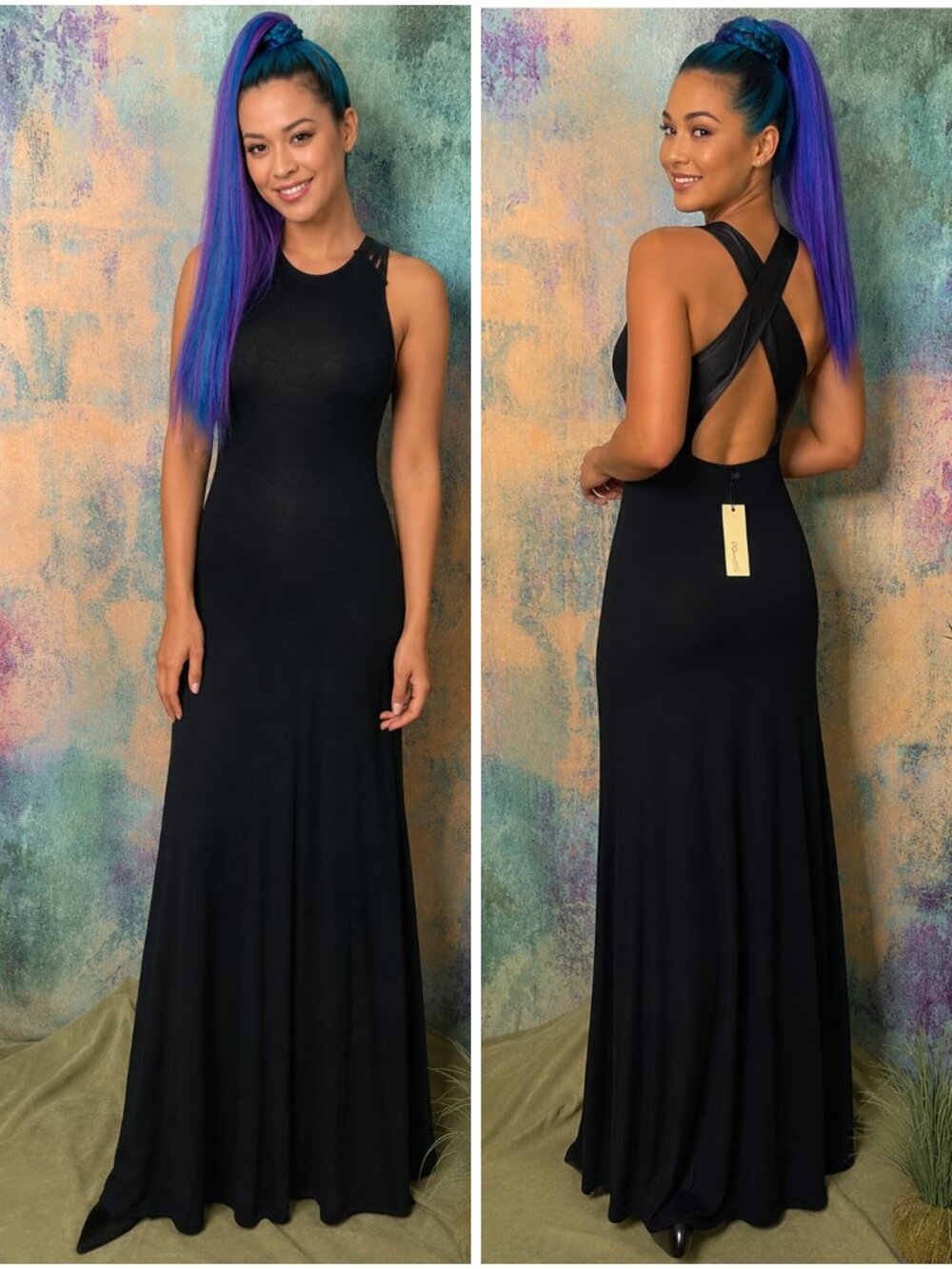 NEW📌Sugarlips Look at this Back Neckline Maxi Dress with Faux Leather Straps